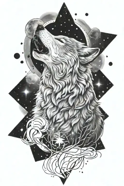 wolf howling at constellation tattoo design idea