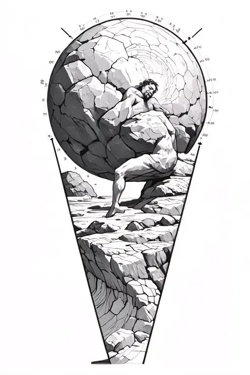 myth of sisyphus pushing a rock inspired tattoo with fibonacci spiral graph tattoo design idea