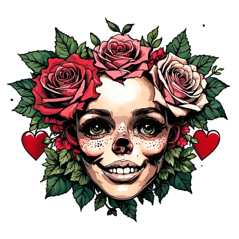  roses and hearts on lower to mid back tattoo design idea