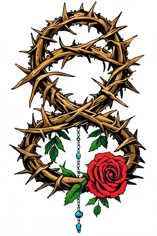 Crown of thorns intertwining with a rosary  tattoo design idea