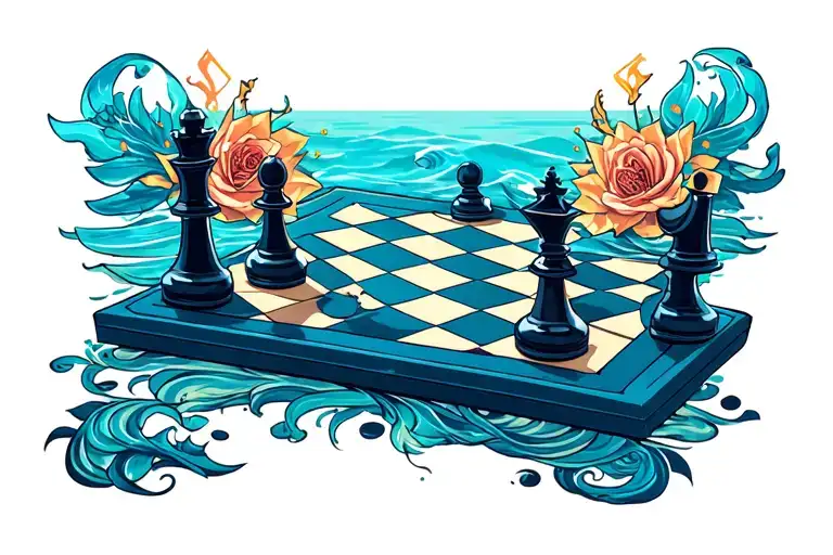 chess game ocean tattoo design idea
