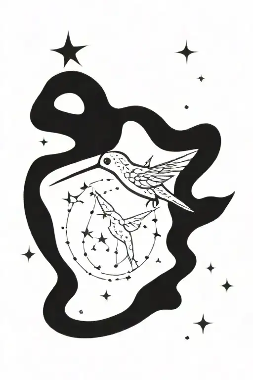 Hummingbird surrounded by constellations tattoo design idea
