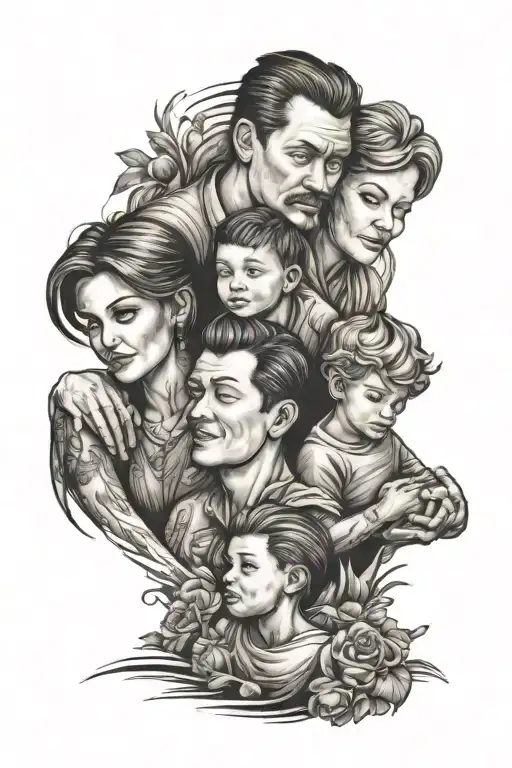 Family of mom dad and two sons all seen tattoo design idea