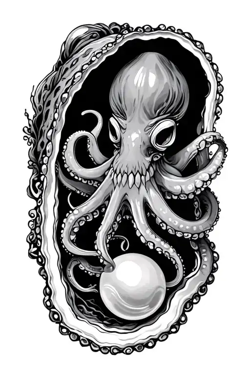 Octopus opening a oyster with a pearl inside tattoo design idea