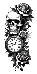 skulls, roses, clock, heaven, hell tattoo design idea
