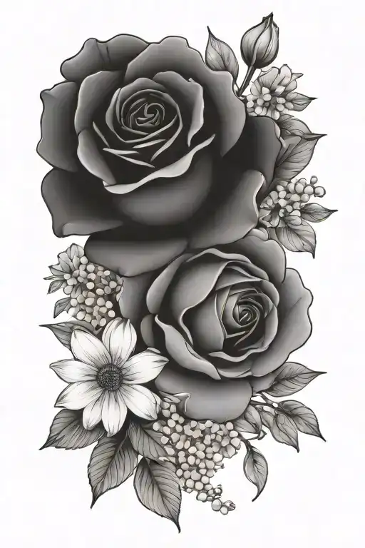 October and November birth flower bouquet tattoo design idea