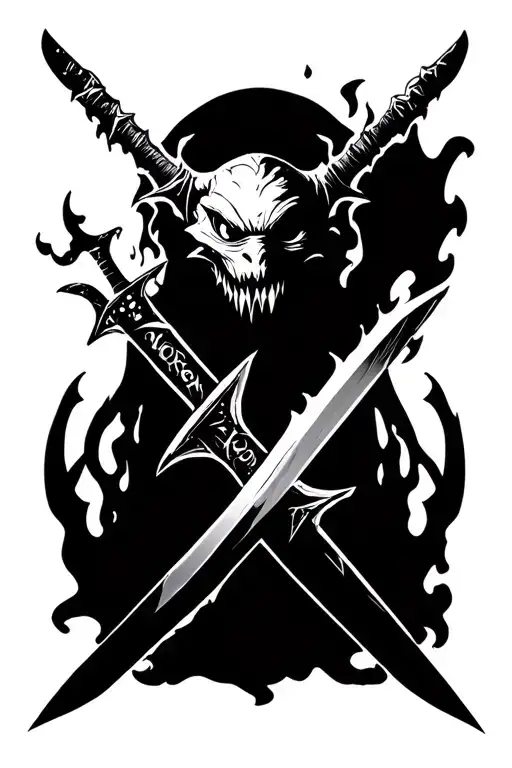  Bring me the Horizon Logo Fireball Slimemonster Two Sword tattoo design idea