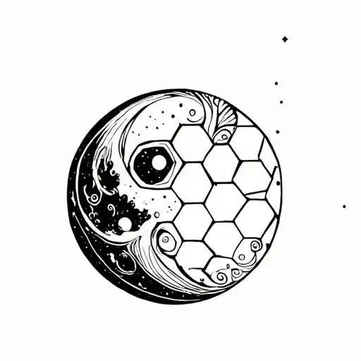 minimalistic moon builded with hexagons tattoo design idea