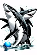 2 sharks together and one left out to the side with a blue ball tattoo design idea
