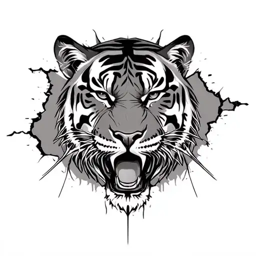 tiger head behind torn skin tattoo design idea