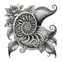nautilus shell tattoo with hearts stars and flowers  tattoo design idea