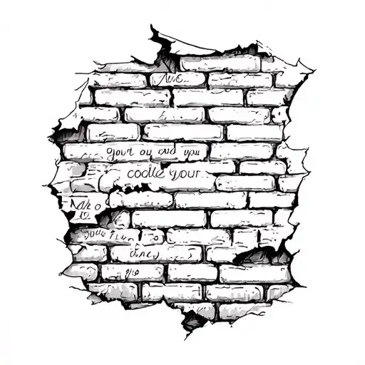 brick wall being torn revealing words tattoo design idea