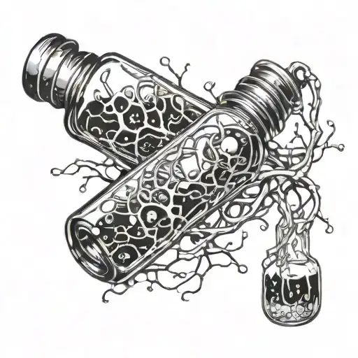 A medication vial filled with neurons tattoo design idea
