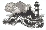 lighthouse illuminated with sea waves and clouds surrounding tattoo design idea