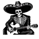 mariachi skeleton sitting down playing guitar tattoo design idea