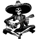 mariachi skeleton sitting down playing guitar tattoo design idea