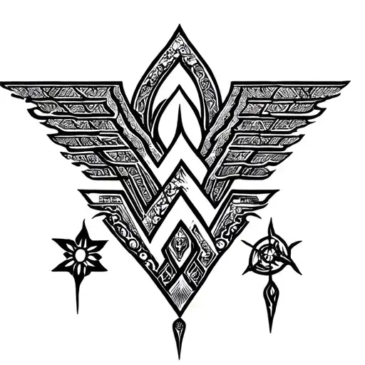 Black tattoo, wonder woman symbol incorporated into Slavic belief symbols tattoo design idea