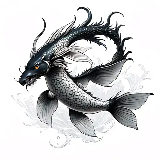 koi fish with dragon flying tattoo design idea