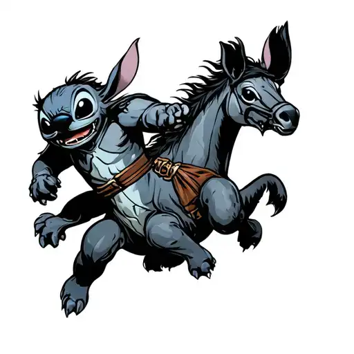 stitch chasing Olafriding on Maximus tattoo design idea