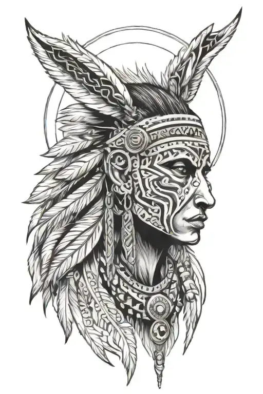 native indian with demon wolf tattoo design idea