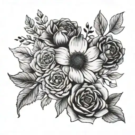 birth month flower bouquet tattoo design idea