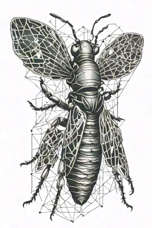 ant eats cicada tattoo design idea