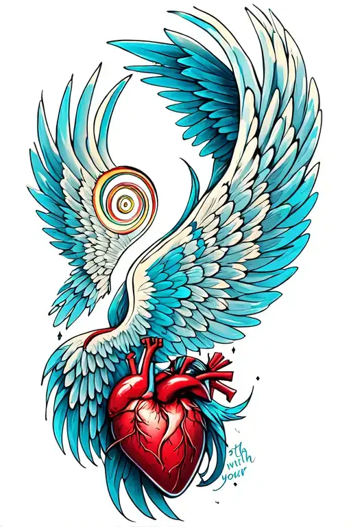 "run with your heart" wings spiral tattoo design idea