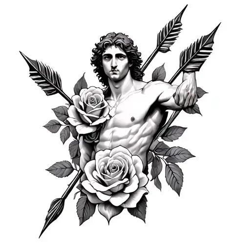 Saint Sebastian arrows with roses tattoo design idea
