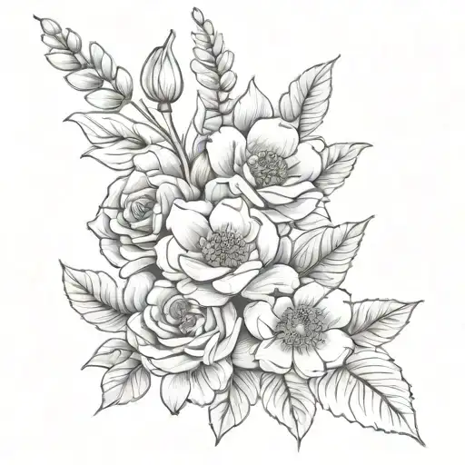 February May July November birth flower bouquet tattoo design idea