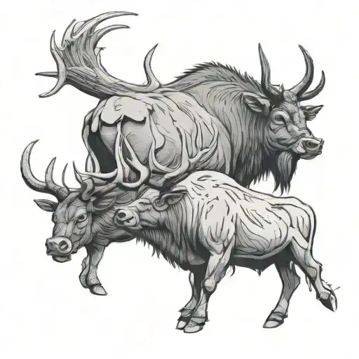 cow and bull elk new school tattoo design idea