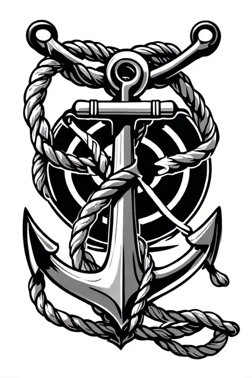 anchor with rope arond it and  nautical symbole in the back round   tattoo design idea