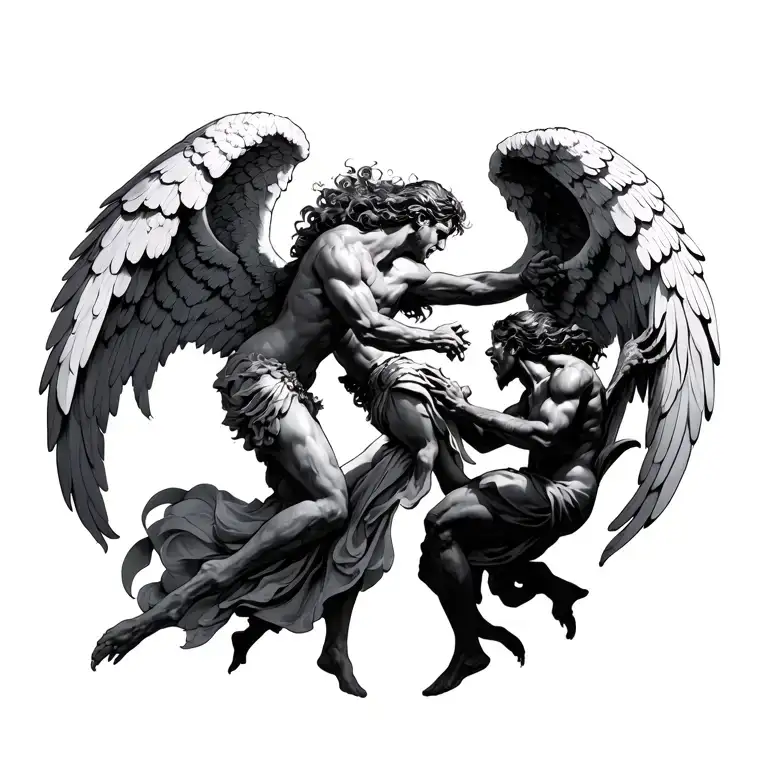 angels fighting demons tattoo design idea