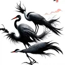two Cranes Japanese traditional tattoo design idea