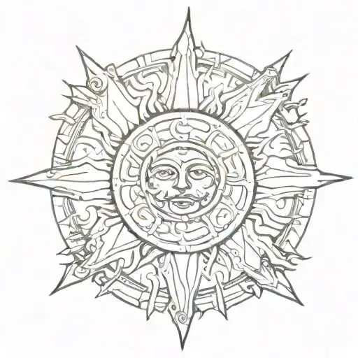 Sun asymmetrical tattoo no face tattoo design idea
