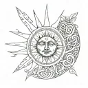 Sun asymmetrical tattoo no face tattoo design idea