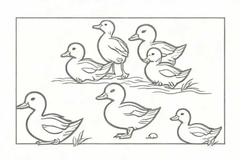 three baby ducks in a row tattoo design idea