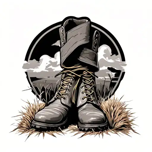 boot stomping on tongue with tumbleweeds in background tattoo design idea
