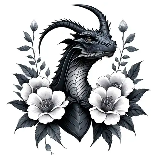 Flowers and baby thestral in a card design featuring tattoo design idea