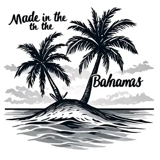 island with palm tree and says made in the Bahamas  tattoo design idea