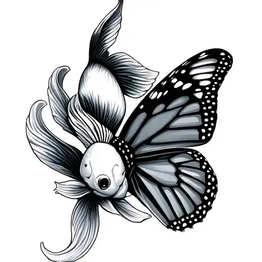 butterfly koi fish with monarch butterfly print tattoo design idea