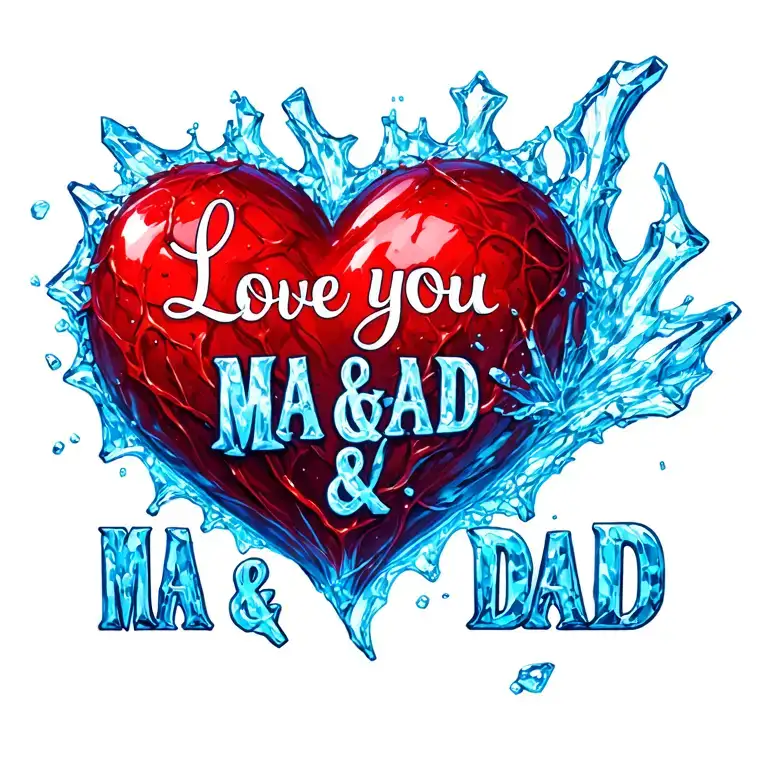 "Love you MA &DaD 💙🩷💙🩷" veins with running ice foing thru them to the ice heart tattoo design idea