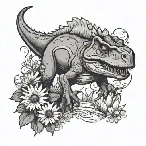 t-rex and a clownfish and a daisy tattoo design idea