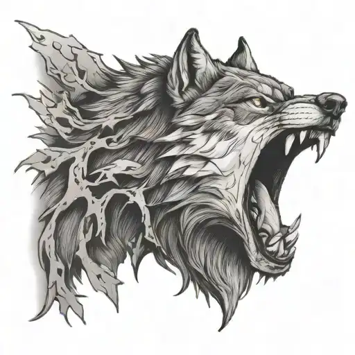 snarling wolf blended by treees tattoo design idea