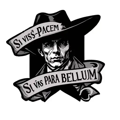 Design a bonnie and Clyde style tattoo that says "Si vis pacem, para bellum" tattoo design idea