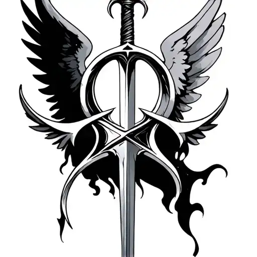 the angelic rune from the shadowhunters series pierced by a sword tattoo design idea