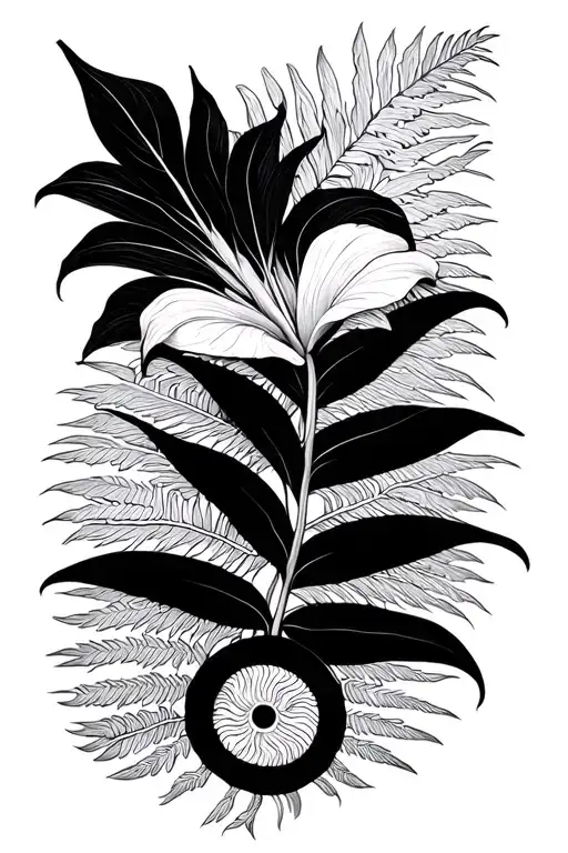 Jersey Lily connected to a koru by a silver fern tattoo design idea