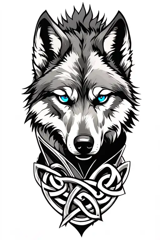 wolf with blue eyes on armor tattoo design featuring Celtic trinity knot  tattoo design idea