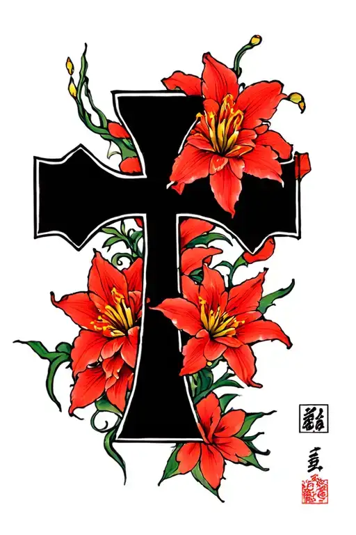 cross and spiderlily  tattoo design idea