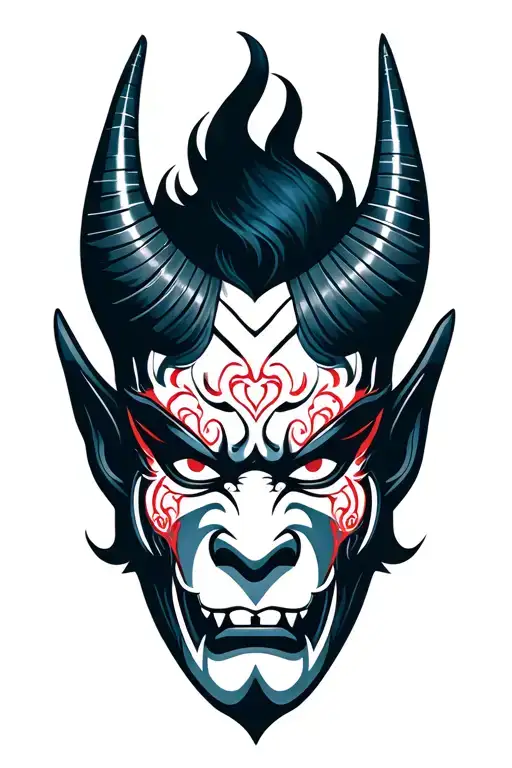 Demon mask with horns tattoo design idea
