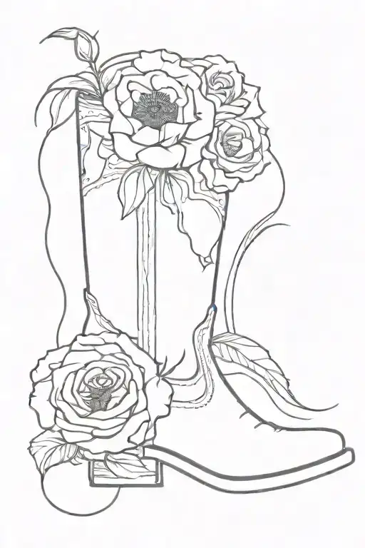 a cowboy boot with a poppy flower, a gladiolus flower, a narcissus flower, and a rose inside it tattoo design idea